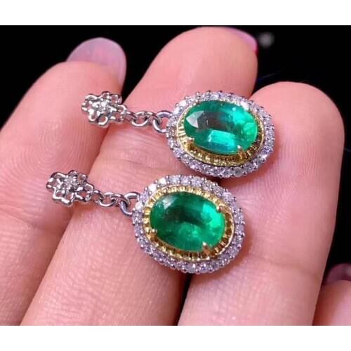 Real Natural Emerald Earrings Real 925 Silver Fashion Earrings Fine Charm Jewelry for Women
