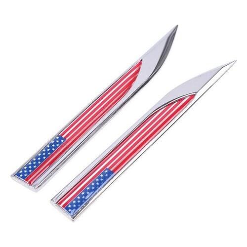 Pair Metal United States USA Flag Car Fender Knife Emblem Skirts Badge Decals Sticker