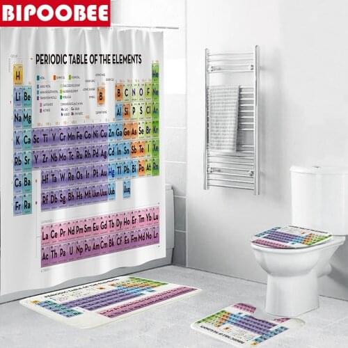 Periodic Table of Elements Print Printed Bathroom Curtains Modern Shower Curtain Toilet Lid Cover Non-slip Carpet Bath Mat Set