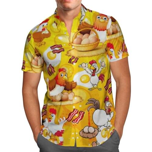 Hen Egg 3D Print Beach Hawaiian 2021 Summer Anime Shirt Short Sleeve Shirt Streetwear Oversized 5XL Camisa Social Chemise Homme