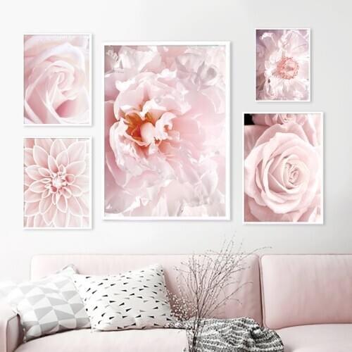Pink Dahlia Blooming Rose Peony Nature Plant Nordic Posters And Prints Wall Art Canvas Painting Pictures For Home Design Bedroom