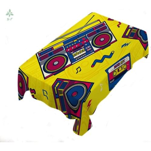 Radio Tablecloth Retro Pop 80s Boombox Classic Musical Notes Old Disco Tape Decorative Table Cover For Dining Decor