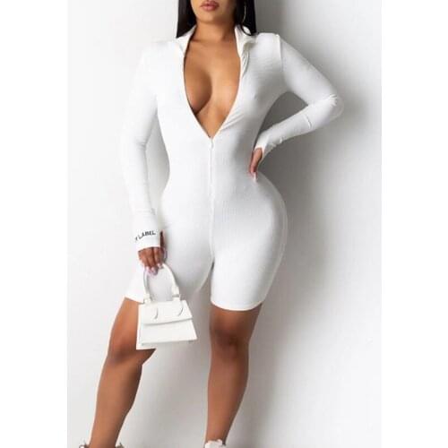 Ribbed Turtleneck Sport Wear Casual Jumpsuit Women Letters Embroidery Skinny Sexy Playsuit Women Fitness Women Rompers