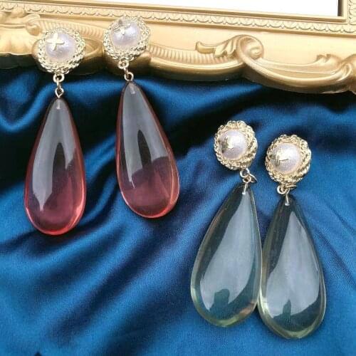 Silver needle Earrings transparent color water drop long European and American atmosphere exaggerated popular Earrings