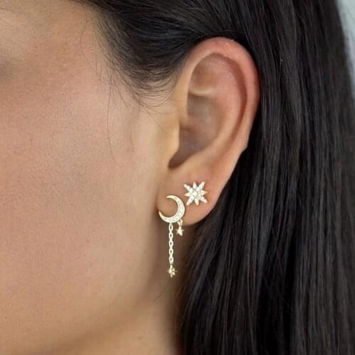 Aide Real 925 Sterling Silver Drop Earrings For Women Silver Huggie Earring Crystal Zircon Moon Earings Jewelry for Party Gifts