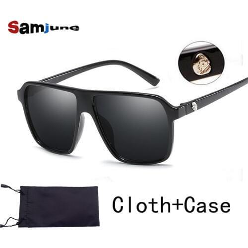 Brand retro Steampunk frame SKULL Square male logo Sunglasses Men All Black oversized big sun Glasses for men Women sun glasses