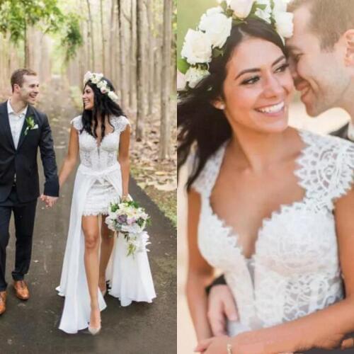Boho Country Style Mermaid Wedding Dresses 2020 robe de mariee Lace Wedding Gowns Custom Made Open Back Bridal Dress