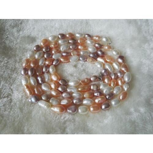 Unique Pearls jewellery Store White Pink Lavender Baroque Genuine Freshwater Pearl Necklace 50inches Long Necklace