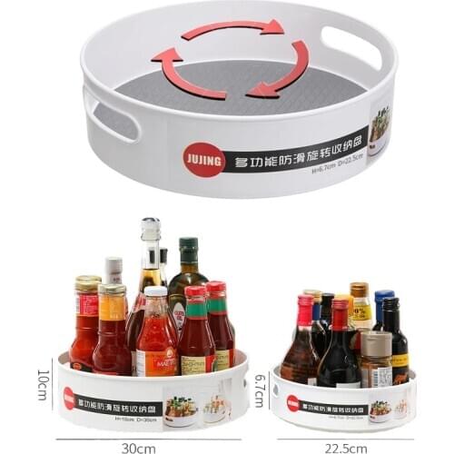 360 Rotating Tray Kitchen Storage Containers for Spice jar Food Snack Tray Bathroom Tray Non Slip Snack Dried Storage Plate