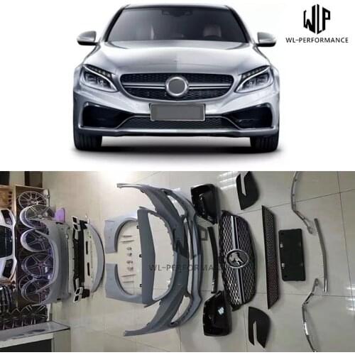 W205 Car Body Kit PU Unpainted Front Bumper Rear Bumper For Mercedes Benz W205 C200 C300 Carlsson Body Kit 14-16