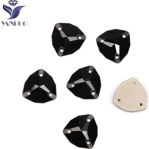 YANRUO 3272 Trilliant Fat Triangle Black Rhinestones Glass Crystal Sewing Dress Flatback Strass Sewn Stones For Clothing