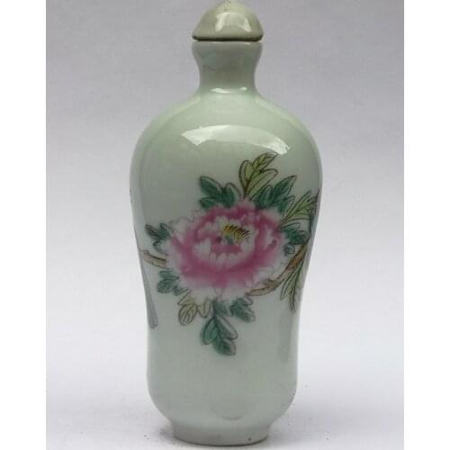 YIZHU CULTUER ART Collection Old Chinese Famille rose Porcelain Painting Bird Flower Snuff Bottle Decoration Gift
