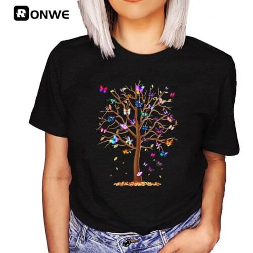 3D Butterfly Tree Woman Black T-shirt Girl Harajuku Summer Casual Short Slee Top Tee Female 2021 New Arrival,Drop Ship