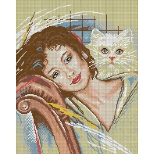 Woman, Girl and Cat Cute Top Quality Gift Embroidery Needlework 14CT Unprinted Cross Stitch Kits DIY Handmade Art Home Decor