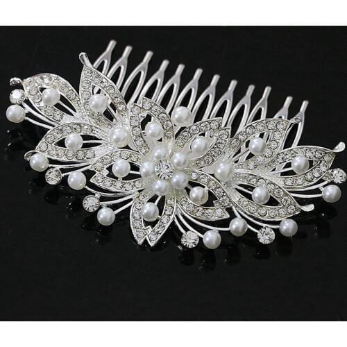 Trendy Women 14 Style Faux Pearl Flower Bride Hairpin Crystal Rhinestone Hair Combs Clip Hairdress Wedding Headband Tiara B1266