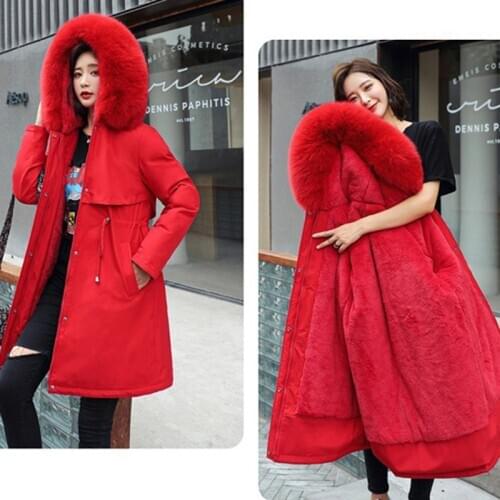 2020 Winter New Abrigo Mujer Down Cotton Coat Long Fur Collar Hooded Padded Jacket Women Plus Size Casual Warm Overcoat wl006