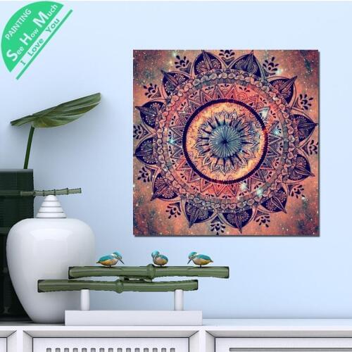 1 Piece Colorful Mandala Light HD Printed Canvas Wall Art Posters and Prints Poster Painting Framed Artwork Room Decoration