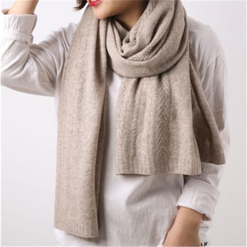 100%cashmere twisted knited women fashion solid scarfs shawl pashmina 60x185cm camel 2color