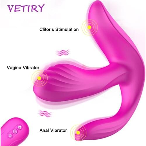 3 IN 1 Wearable Dildo Vibrator Adult Sex Toys for Woman G-spot Massage Anal Vagina Clitoris Stimulator 5 Speeds Remote Control