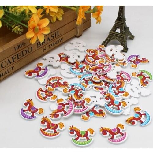 40pcs/lot Decorative Rocking horse Wooden Buttons for Craft DIY Scrapbooking Buttons Home Decor Sewing Accessories