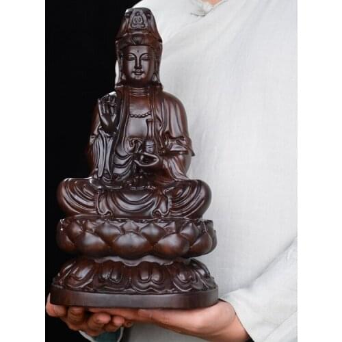 40CM Large-GOOD HOME Temple Spiritual protection Bless family # Handmade Red sandalwood carving Lotus Guanyin Buddha statue