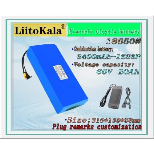 LiitoKala E-bike battery 60V 20ah 18650 li-ion battery pack 750W 1500W 1800W BMS protection 30A Output bike conversion kit XT60