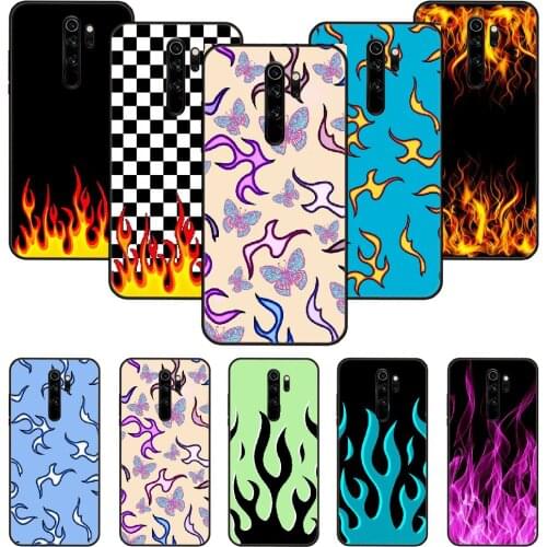 Phone Case For Xiaomi Redmi Note 8 8T 7 7A 9 9S 8A 4 5 Pro Black Cover Bumper Trend Etui Soft Shell Fashion trend Red Flames