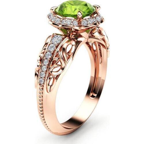 Hainon Luxury Green CZ Rose Flower Ring Rose Gold Color Wedding Jewelry Promise Engagement Rings For Women Valentines Day Gifts