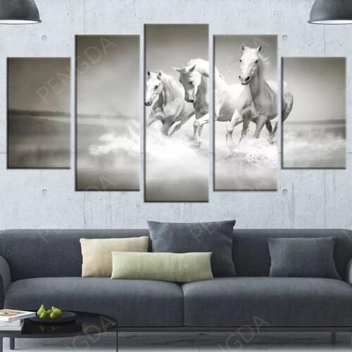 Hd Home Decoration Canvas Painting White Horses Pictures Wall Art Prints Modular Modern No Frame 5 Set Poster For Living Room