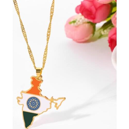 India Map Necklaces Pendant Enamel India Flag Wave Chain Choker Necklaces for women Jewelry accessories Gifts for Indian