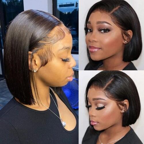 Brazilian Bone Straight Remy Cheap Human Hair Short Bob Wigs For Black Women 4x4 Lace Closure Glueless 180 Density Pre Plucked