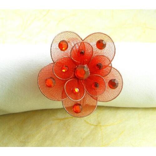Red crystal flower napkin ring, napkin holder