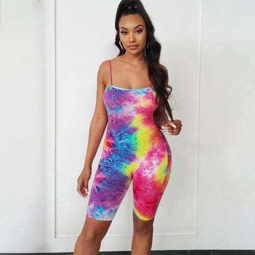 Ladies Color Slim Sexy Sling Tie-dye Jumpsuit Spring Summer Style Womens Fashion Sports And Leisure Sleeveless High Waist Pants