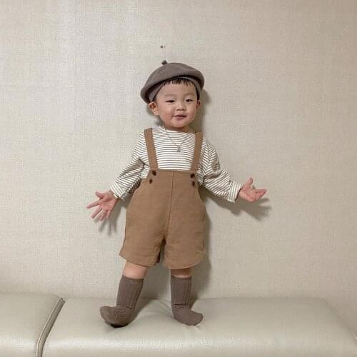 Infants Clothes Sets Summer Clothes Shorts Set Boys Girls Tops Bottoms Toddlers Striped T-shirt High Waist Suspender Shorts Suit