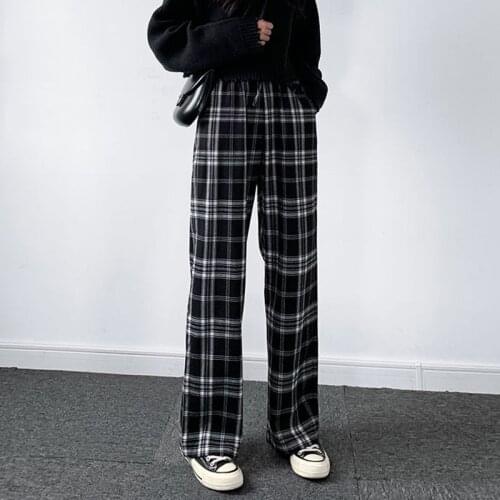 3XL Summer Joggers Clothes Streetwear Girl Pants Vintage Plaid Pants Women High Waist Plus Size Wide Leg Casual Female Trousers
