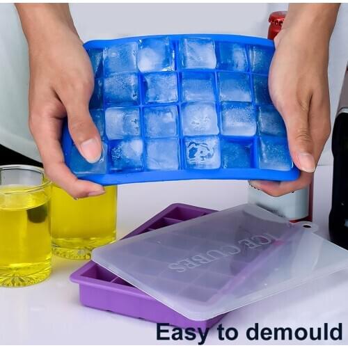 24 Grid Food Grade Silicone Ice Tray Home with Lid DIY Ice Cube Mold Square Shape Ice Cream Maker Kitchen Bar Accessories