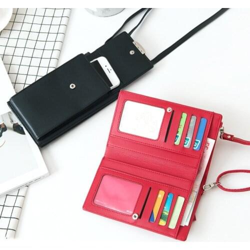 Multifunctional Messenger Bag Female Mini PU Leather Shoulder Bag Mobile Wallet Fashion Messenger Bag Long Wallet Card Case