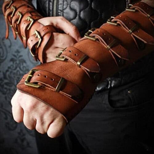 Medieval Larp Warrior Arm Bracer Steampunk Leather Gauntlet Rivet Strap Cuff Knight Archer Armor War Cosplay For Men DWY3690