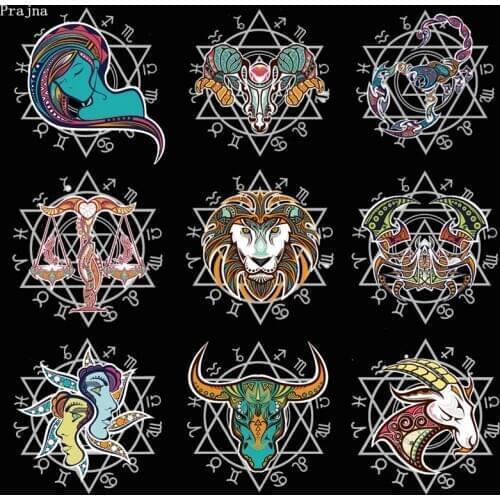 Prajna Twelve Constellations Iron-on Transfers Vynil Heat Transfer CANCER LEO PIECES Ironing Stickers Jacket Patches Applique