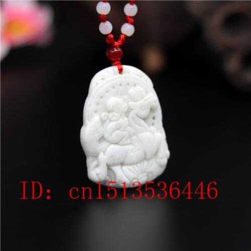Natural White Jade Carved Horse Monkey Pendant Chinese Necklace Charm Jewellery Fashion Amulet Luck Gifts for Man Women New