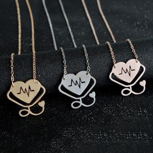 New Stethoscope Love Heart Nurse Doctor Necklace EKG Heartbeat Pendant Necklace Nursing Jewelry Medicine Graduation Gift