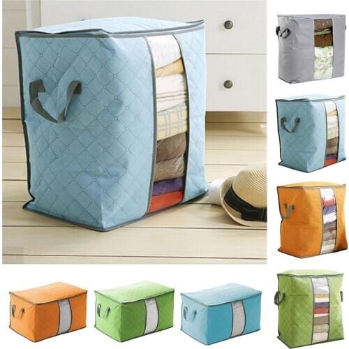 Clothing Organizer Storage Bag Folding Non Woven Clear Window Clothes Blanket Quilt Closet Organizer Boxes