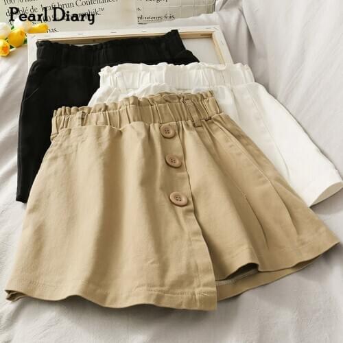 Pearl Diary Woven Culottes Short Asymmetrical Button Front Fake Skirt With Short Elastic Waistband Casual Short Mini Skirt Short