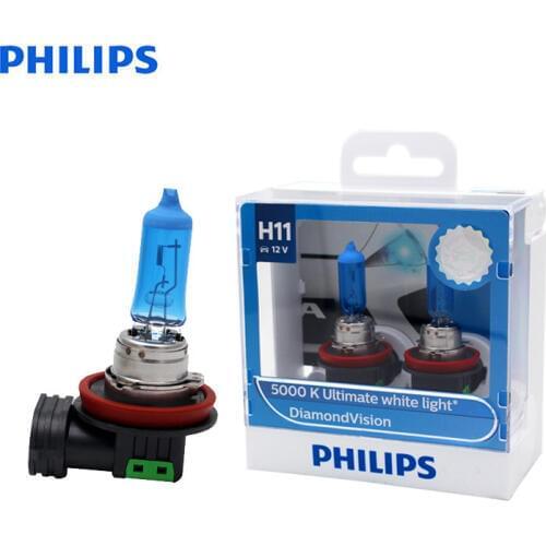 Philips H11 12V 55W Diamond Vision 5000K Car Halogen Original Head Light Auto Fog Lamp Xenon White Bulbs Genuin 12362DVS2, Pair