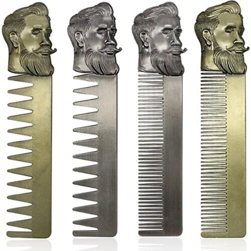 Professional Super Steel Fine Toothed Men Beard Template Styling Moustache Comb Beard Brush Pocket Metal Coarse Wide Teeth Comb