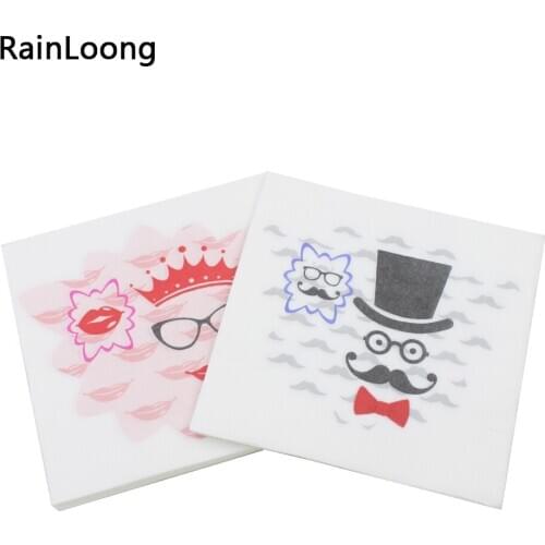 [RainLoong] Crown Mustache Photobooth Props Print Paper Napkins Decoupage For Party Decorations 33cm*33cm 1 pack (20pcs/pack)