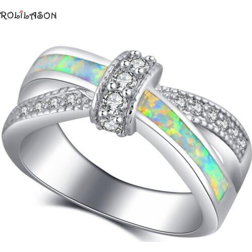 ROLILASON Engagement Rings White Fire Opal Silver Fashion Jewelry Rings for Ladies USA Size #5#6#7#8#9#10#11#12 OR884
