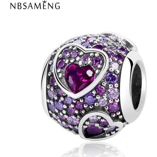925 Sterling Silver Charms Fit Bracelet 2019 Love Heart Crystal Beads For Jewelry Making Valentines Day Gift