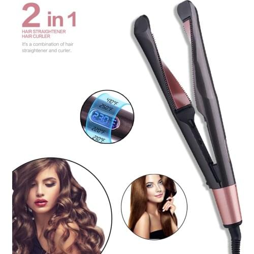 2021 Curling Iron Hair Wave Wand 2 In 1 Hair Iron Straightening & Curling Tongs Hair Curlers Ceramic Looper Hair Straightener