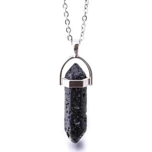 Hexagonal Prism Black Lava Stone Aromatherapy Essential Oil Perfume Diffuser Pendant Necklace Jewelry Women
